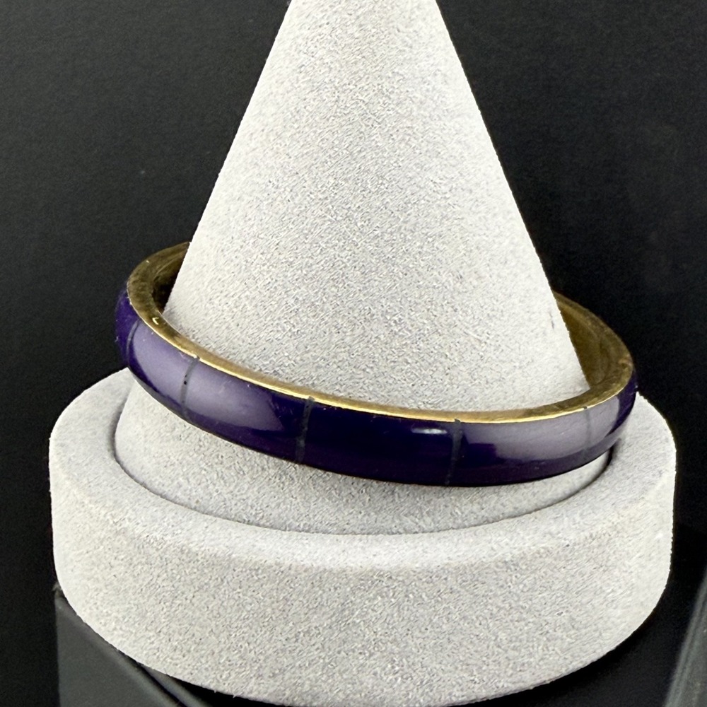 Vintage Estate Bangle Bracelet Gold Tone Purple Enamel 8.5"